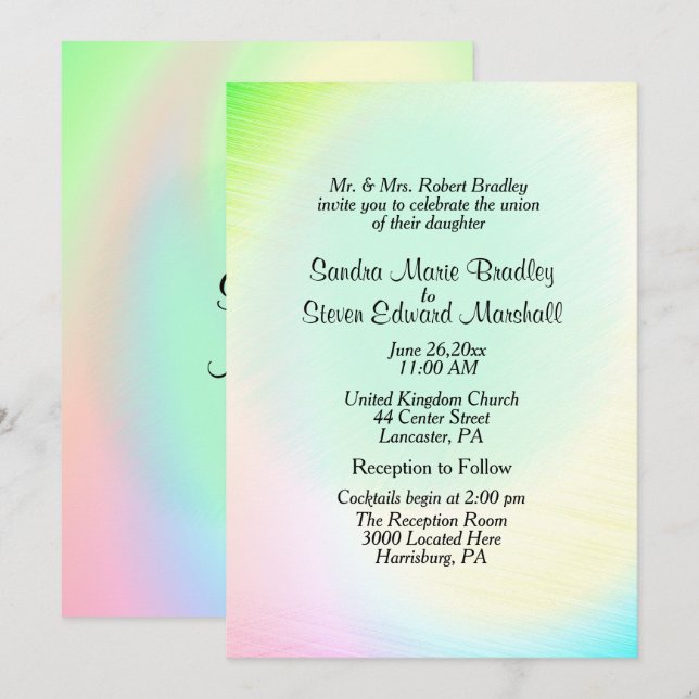 Pastel Rainbow Faire-part de mariage avec réceptio (Devant / Derrière)