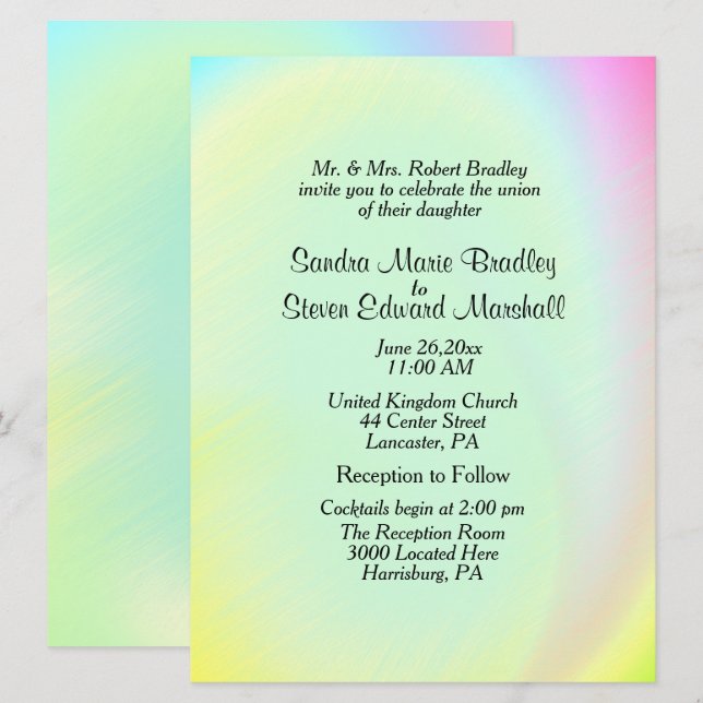 Pastel Rainbow Faire-part de mariage avec réceptio (Devant / Derrière)
