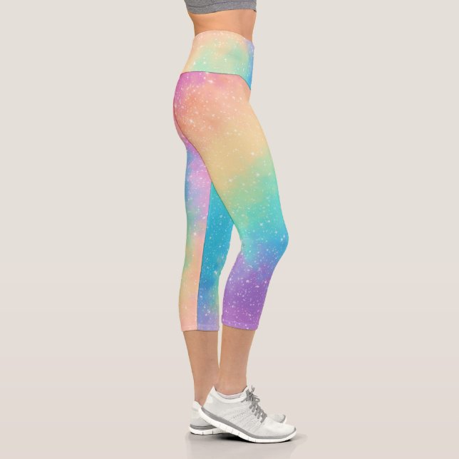 Pastel Rainbow Galaxy Capri Leggings (Droite)