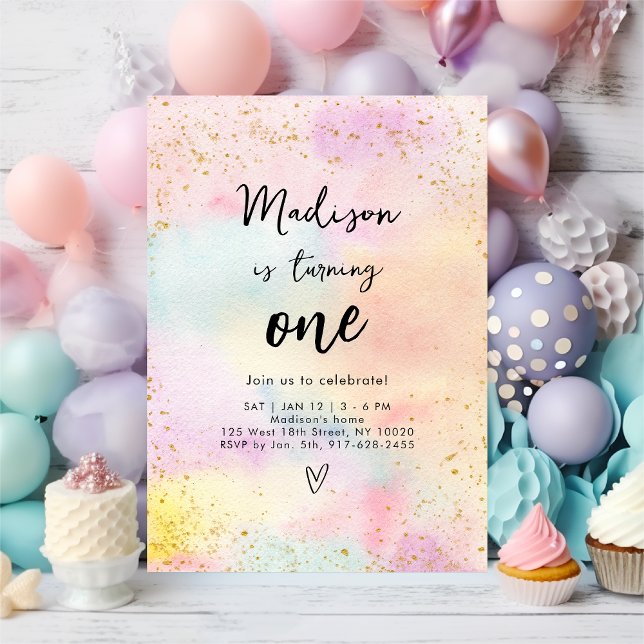 Pastel Rainbow Gold Girl Invitation d'anniversaire (Créateur téléchargé)