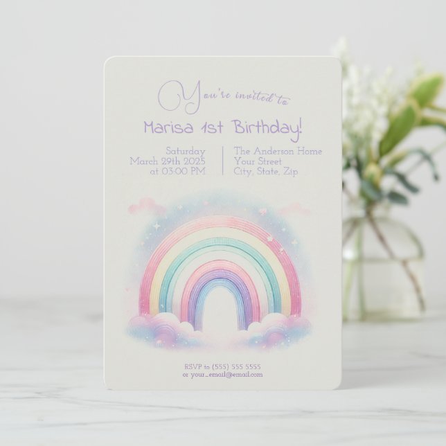 Pastel Rainbow Invitation d'anniversaire - Invitat (Debout devant)