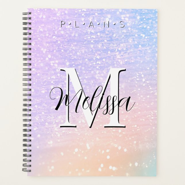 Pastel Rainbow Monogram Parties scintillant Planne (Devant)
