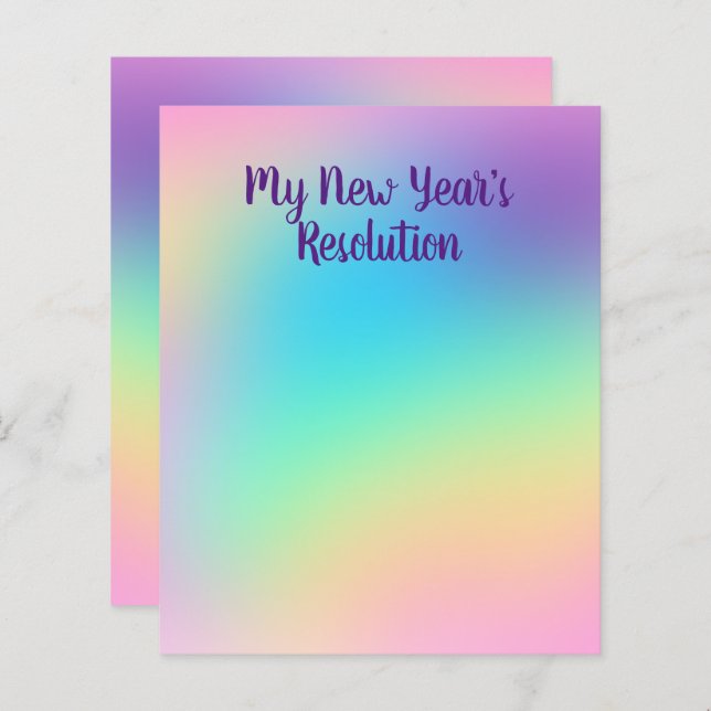Pastel Rainbow New Year's Party Resolution Paper (Devant / Derrière)