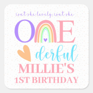 Pastel Rainbow ONE derful 1st Birthday Stickers