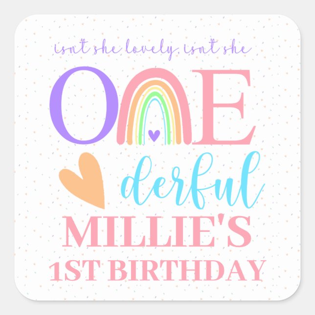 Pastel Rainbow ONE derful 1st Birthday Stickers (Devant)