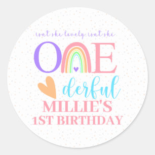 Pastel Rainbow ONE derful 1st Birthday Stickers