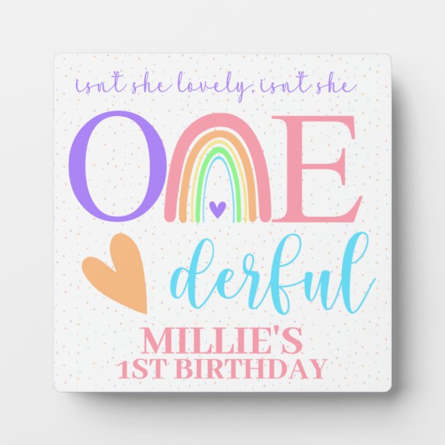 Pastel Rainbow ONE derful Plaque de premier annive (Devant)