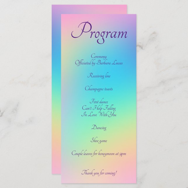 Pastel Rainbow Programme de mariage dégradé (Devant / Derrière)