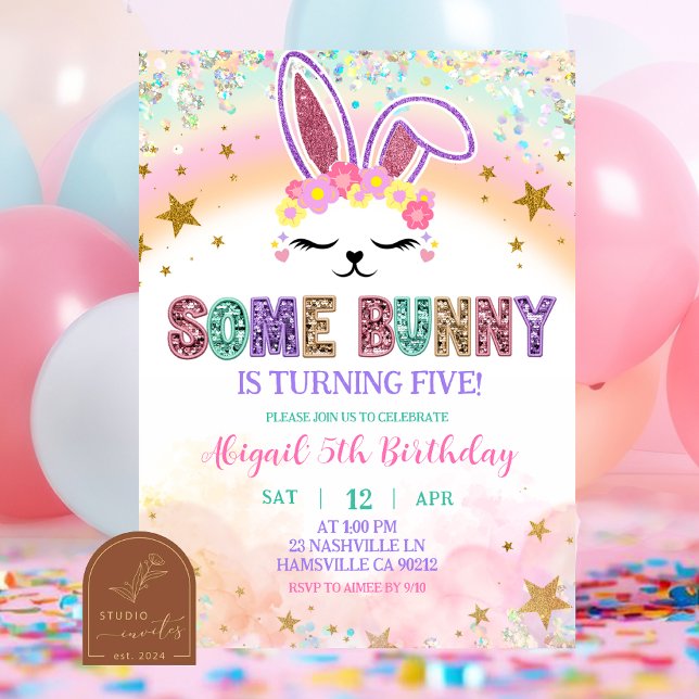 Pastel Rainbow Sequins Bunny Invitation (Créateur téléchargé)