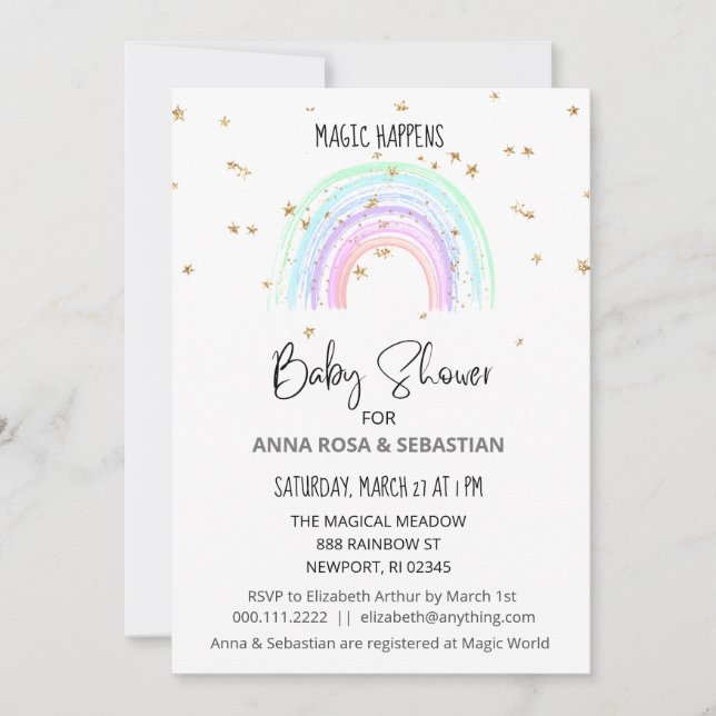 *~* Pastel Rainbow Stars Invitation Baby shower (Devant)