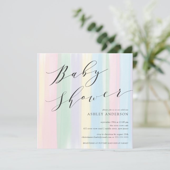Pastel Rainbow stripes Baby shower Invitation (Debout devant)