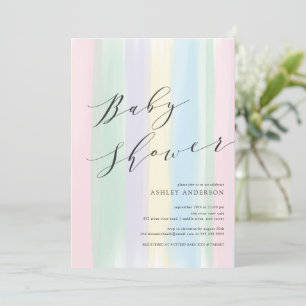 Pastel Rainbow stripes Baby shower Invitation
