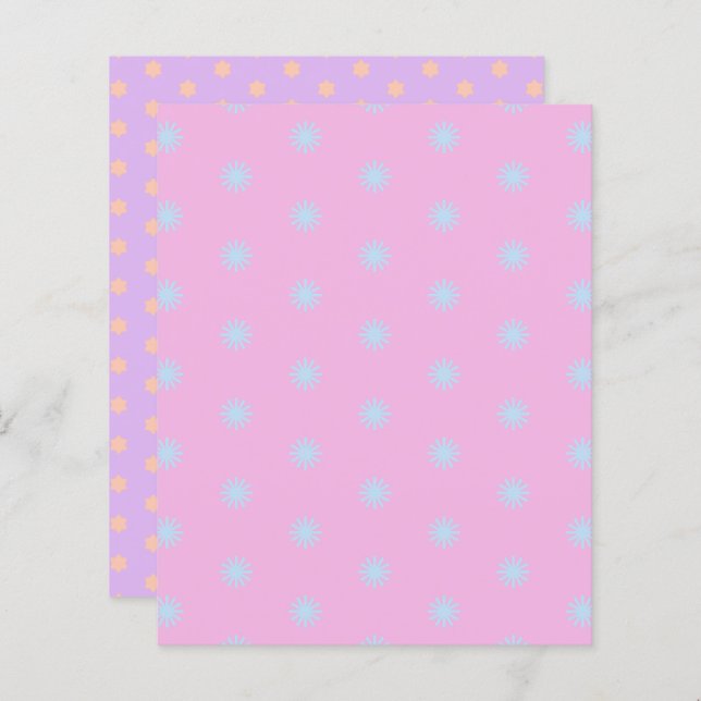 Pastel Rainbow Sunbursts & Stars Scrapbook Papier (Devant / Derrière)
