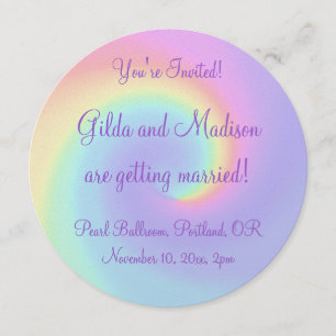 Pastel Rainbow Swirl Lesbian Faire-part de mariage
