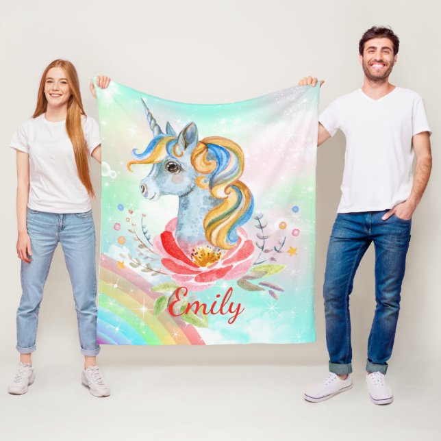 Pastel Rainbow Unicorn Couverture polaire personna (En situation)