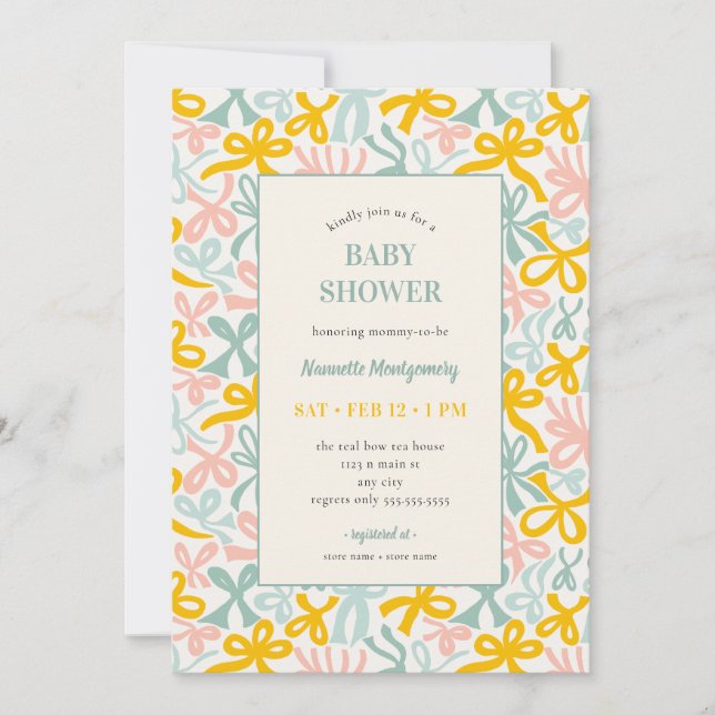 Pastel Ribbons and Bows Baby Shower Invitation (Devant)