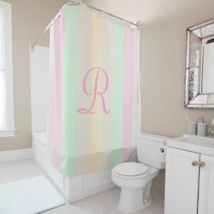 Pastel rideau de douche rayé rose pâle Monogramme