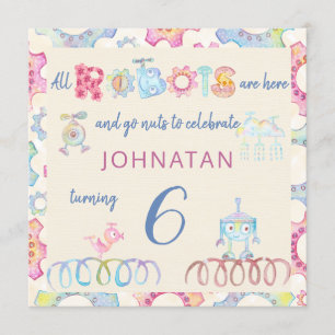 Pastel robots anniversaire enfant invitation