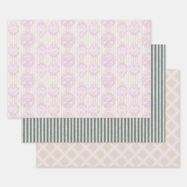 Pastel Rococo Damask Feuilles papier d'enveloppeme (Lot)