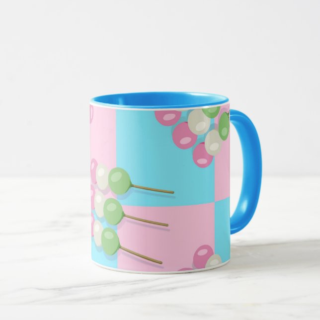 Pastel Rose Bleu À damiers Dango Mug (Devant droit)