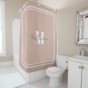 Pastel rose Monogramme rideau de douche