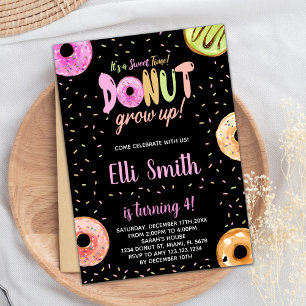 Pastel Rose Noir Donut Invitations Anniversaire