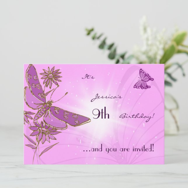 Pastel Rose Papillon Carte d'invitation Anniversai (Debout devant)