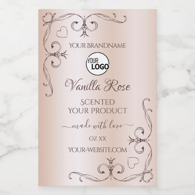 Pastel Rose rose Étiquette de produit Ornate Corne (Étiquettes simples)