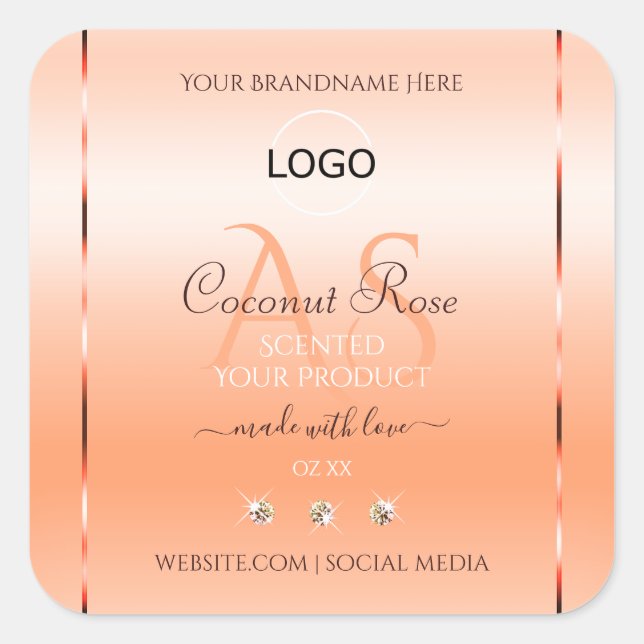 Pastel Rose Saumon Produit Étiquette Monogramme et (Devant)