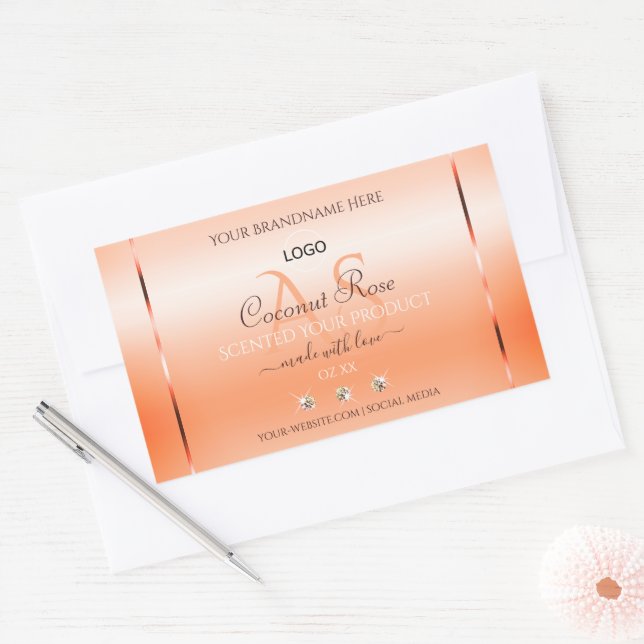 Pastel Rose Saumon Produit Étiquette Monogramme et (Enveloppe)