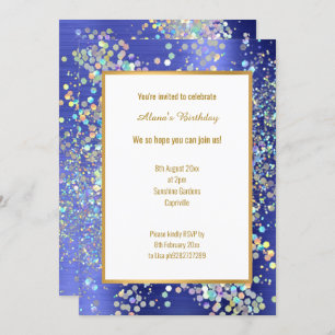 PASTEL ROYAL BLEU TEXTUÉ INVITATION HOLOGRAPHIQUE 