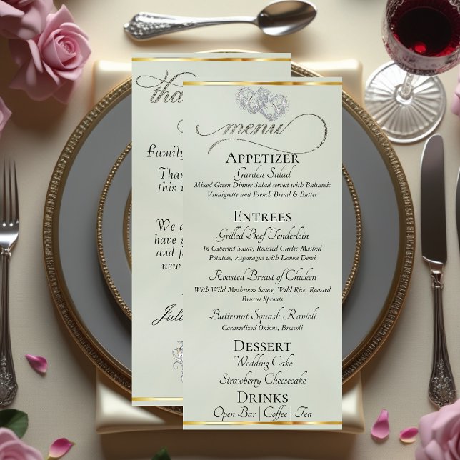Pastel Sage/Argent - Menu Cœurs & Merci (Créateur téléchargé)