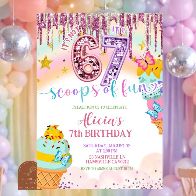  Pastel Sequin 67 Ice Cream birthday Invitation (Créateur téléchargé)