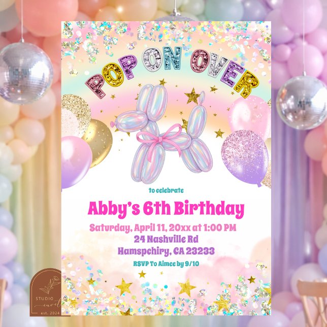 Pastel Sequins Pop On Over Dog Balloon Invitation (Créateur téléchargé)
