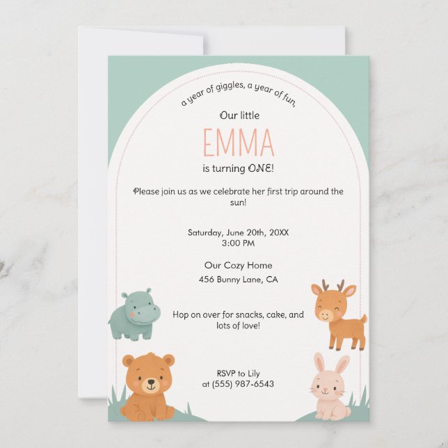 Pastel Soft and Sweet 1er anniversaire Invitation (Devant)