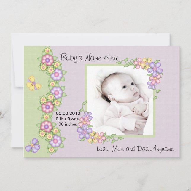 Pastel Spring Flowers Baby Faire-part (Devant)