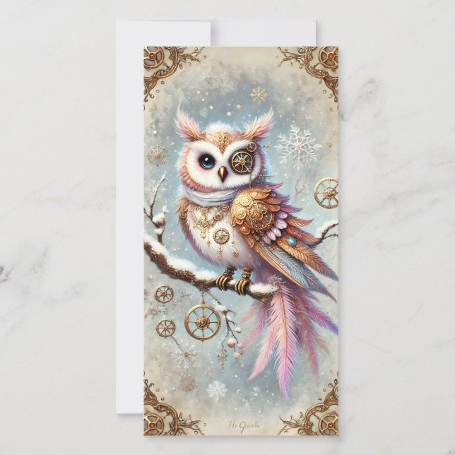 Pastel Steampunk Carte de Noël Chouette Sage (Devant)