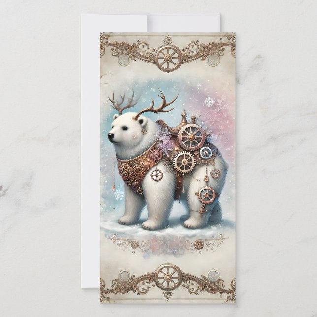Pastel Steampunk Carte de Noël Ours blanc (Devant)