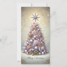 Pastel Steampunk Carte de Noël Purple Tree