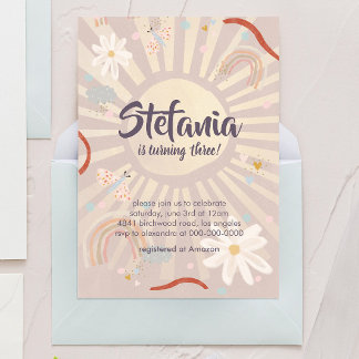 Pastel Sun Pink Girl Birthday Invitation