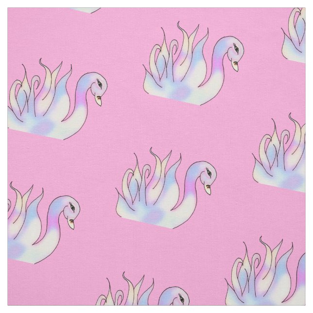 Pastel Swans tissu d'art tiré à la main (Échantillon)