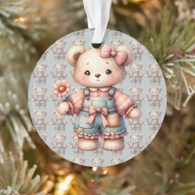 Pastel Teddy Bear Holding Flower Wear Overalls (Arbre)
