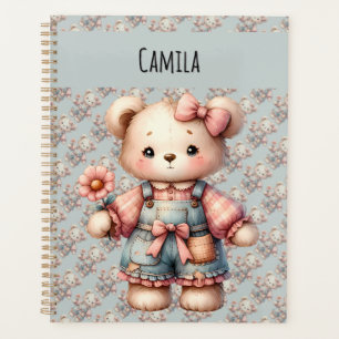 Pastel Teddy Bear Holding Flower Wear Overalls
