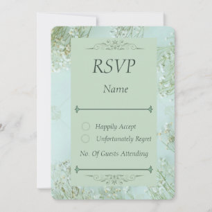 Pastel Turquoise Fleurs blanches Mariage Carte RSV