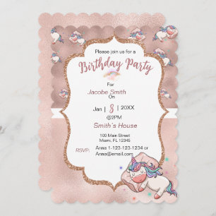 Pastel Unicorn dormir Salutation Invitation