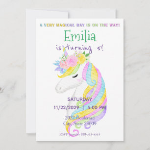Pastel Unicorn Rainbow Invitation d'anniversaire