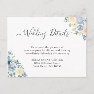 Pastel Vanilla Blue Floral Mariage Détails Carte