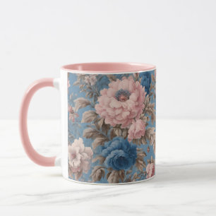 Pastel Victorien Bleu Et Fleur Rose Mug