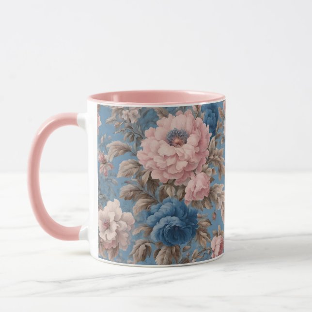 Pastel Victorien Bleu Et Fleur Rose Mug (Gauche)