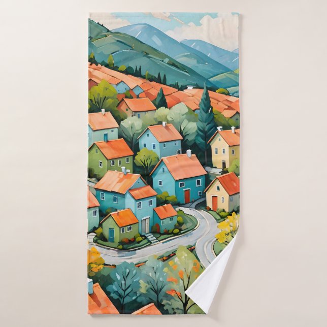 Pastel Village Dream (Serviette de bain)